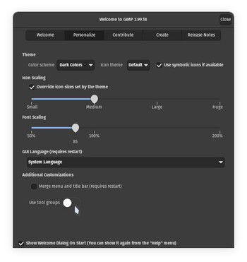 Le nouvel écran d'accueil de GIMP propose de nombreuses façons d'adapter le programme de manipulation d'images à vos préférences. (Source de l'image : Julian van der Merwe / Notebookcheck)