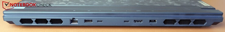 Arrière : alimentation, USB-A (5Gb/s, toujours activé), 2x Thunderbolt 4 (DP 1.4 &amp; PD 3.0 140 W), HDMI 2.1, LAN