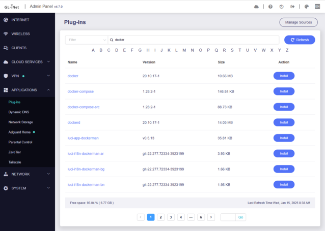 La section des plug-ins élargit considérablement les fonctionnalités du MT6000 et avec une eMMC de 8 Go, vous ne manquerez pas d'espace (Image Source : David Devey, Notebookcheck)