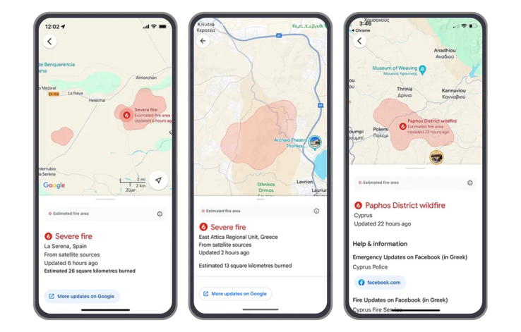 Google affiche les limites des incendies de forêt dans Search et Maps. (Source de l'image : Google Blog)