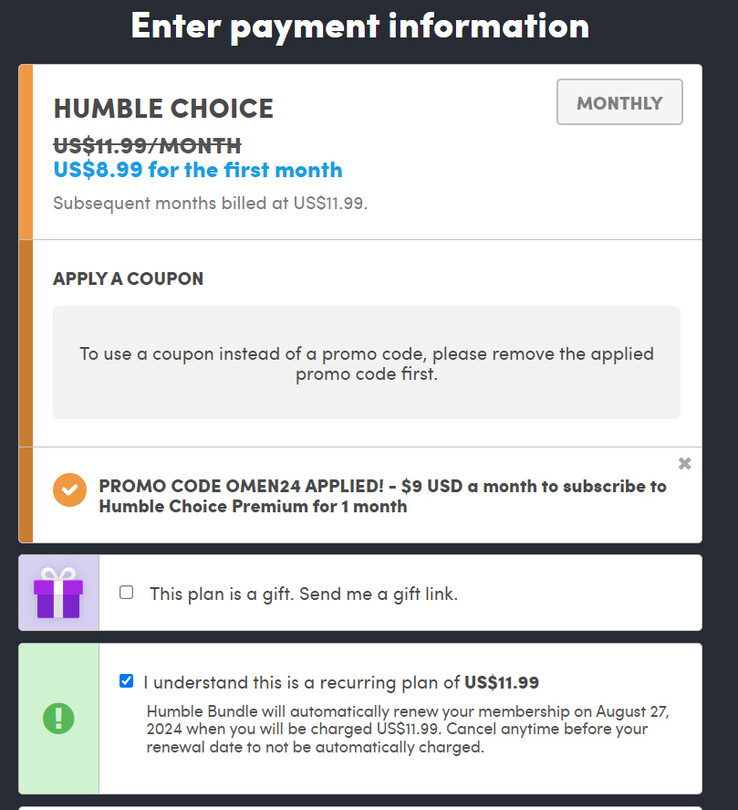 Prix avec le coupon appliqué (Image source : Humble Bundle)