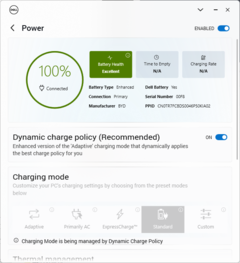 Menu des paramètres d'alimentation montrant le comportement de charge