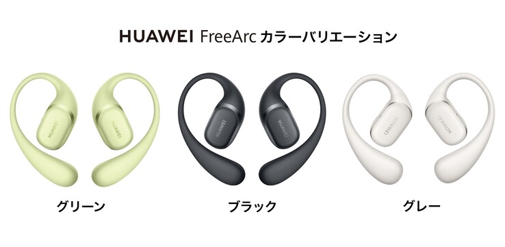 Les écouteurs FreeArc sont disponibles en noir, gris ou vert hi-vis. (Source : Huawei)