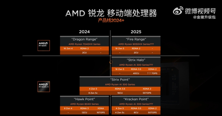 Fuite des spécifications des APU Kraken Point et Strix Halo (Image source : Golden Pig Upgrade sur Weibo)