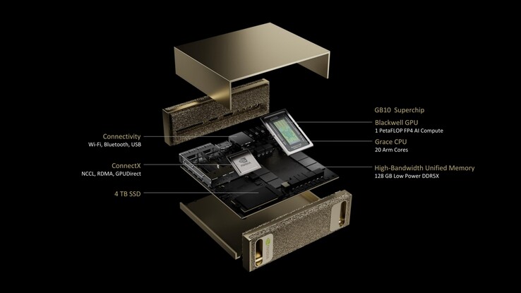 Le supercalculateur Nvidia Project DIGITS AI est équipé d'un processeur ARM à 20 cœurs, d'un GPU Blackwell, de 128 Go de RAM et de 4 To de stockage. (Source de l'image : Nvidia)