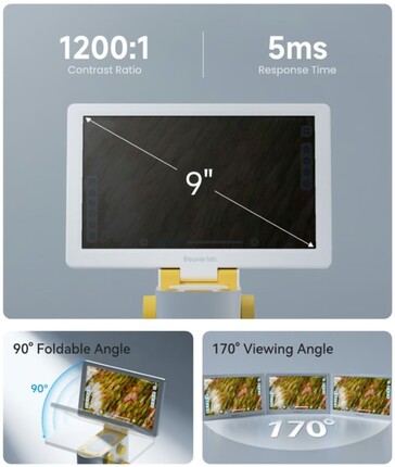 Le Darwin MX Pro utilise un écran tactile IPS de 9 pouces avec une résolution de 1024 x 600 pour contrôler le microscope Android 13. (Source de l'image : BeaverLab sur Kickstarter)