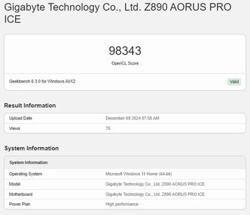 Performances OpenCL de l'Intel Arc B580. (Source de l'image : Geekbench)