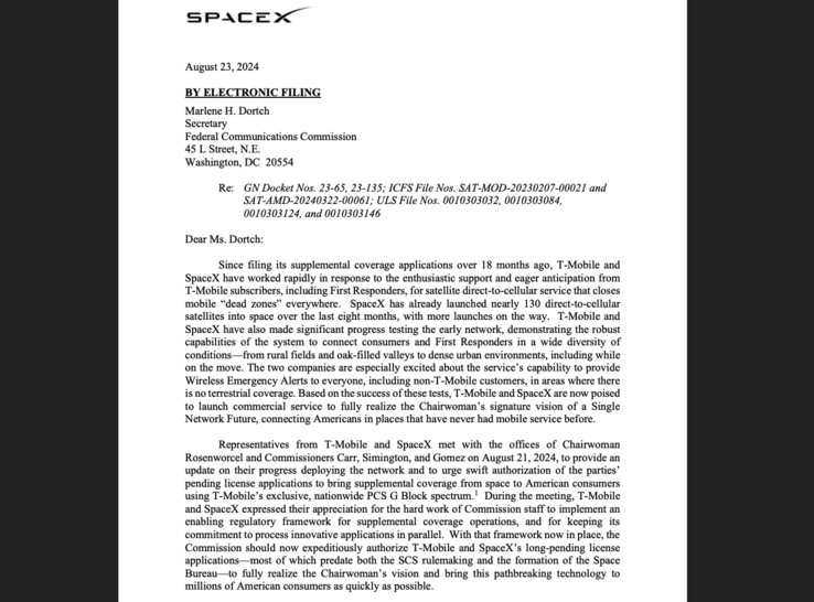 Lettre d'argumentation de SpaceX à la FCC