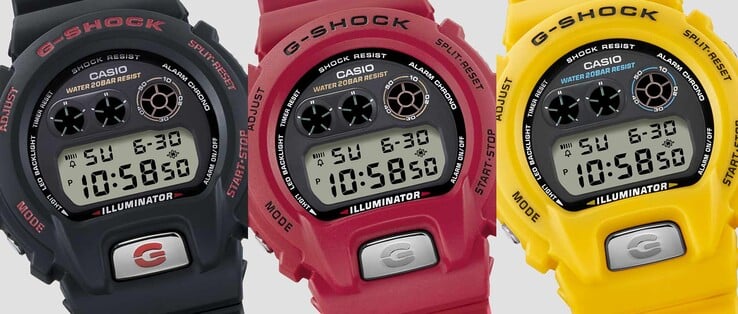 La nouvelle montre Casio DW-6900TR est disponible en trois couleurs : noir, rouge et jaune. (Source de l'image : Casio)