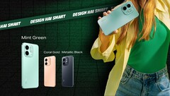 L&#039;Infinix Smart 9 HD est disponible dans les coloris Coral Gold, Metallic Black, Neo Titanium et Mint Green (Image source : Infinix)