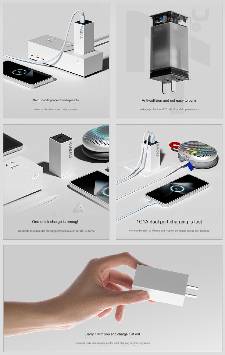 Principales caractéristiques du chargeur Pandear 67W (Image source : Meizu - machine translated)