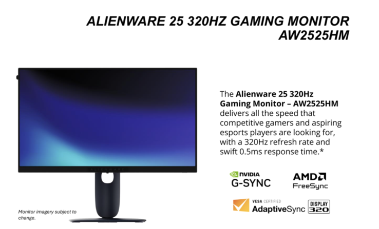 L'Alienware AW2525HM (Source de l'image : Alienware)