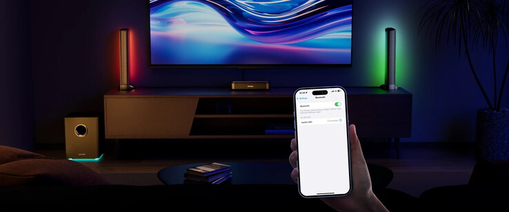 Les lumières LED de la barre de son sont réglables via une application (Source de l'image : Ultimea)