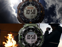 Le Casio Pro Trek PRG-340L-5 (en haut) et le Casio Pro Trek PRG-340B-3 (en bas). (Source de l&#039;image : Casio)