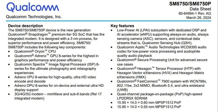 La diapositive de la fiche technique du Snapdragon 8 Gen 4 en question (Image source : SmartPix)