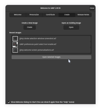 L'écran d'accueil de GIMP 3.0 rend également l'ouverture des fichiers récents et la création de nouveaux fichiers plus intuitives et conviviales pour les débutants. (Image source : Julian van der Merwe / Notebookcheck)