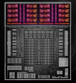 Illustration du Ryzen AI Max+ 395, CPU en rouge (source : AMD)