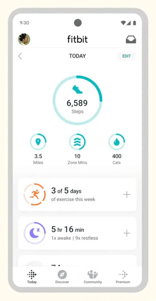 L'application Fitbit actuellement. (Source de l'image : 9to5Google)