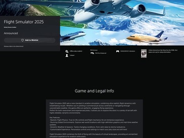 Page PlayStation Store de Flight Simulator 2025 (Source de l'image : capture d'écran, PlayStation Store)