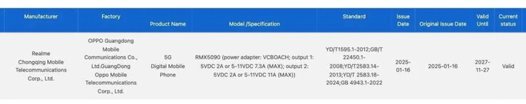 Le "GT 7" devient le dernier smartphone 120W de Realme. (Source : 3C via MySmartPrice)