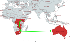 L&#039;itinéraire proposé pour le nouveau câble sous-marin à fibre optique de Google traverse l&#039;Afrique australe et l&#039;océan Indien. (Image via MapChart avec modifications)