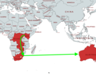 L'itinéraire proposé pour le nouveau câble sous-marin à fibre optique de Google traverse l'Afrique australe et l'océan Indien. (Image via MapChart avec modifications)