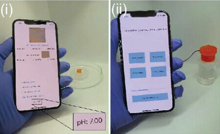 L'application smartphone pour i) la détection et ii) l'administration de médicaments. (Source de l'image : Advanced Healthcare Materials)