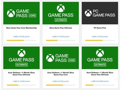 Changements dans l'échange de récompenses Xbox Game Pass (Image source : Microsoft Rewards website)