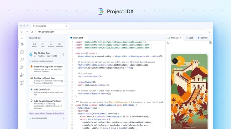 L'interface utilisateur du projet IDX (Image : Google).