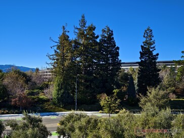 La meilleure vue du parc Apple depuis le Visitor Center, ce qui n'est pas vraiment une vue.