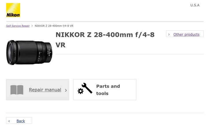 La section de réparation en libre-service de Nikon ne propose toujours pas de pièces détachées pour les trois produits répertoriés sur le site. (Source de l'image : Nikon)