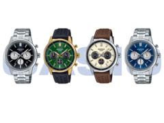 De gauche à droite, Casio Edifice EFR-575D-1A, EFR-575CL-3A, EFR-575L-7A et EFR-575D-2A. (Source de l&#039;image : Casio)