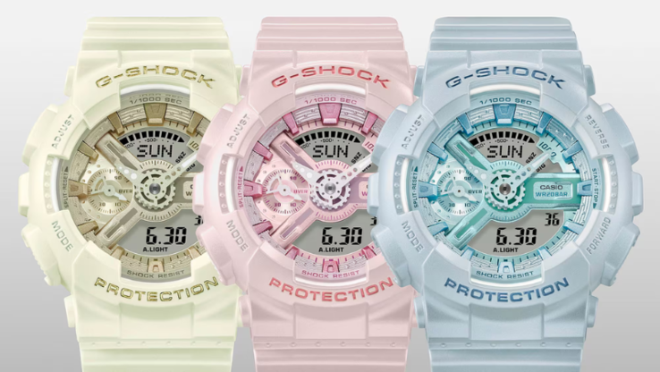 De gauche à droite : Les nouvelles montres Casio G-Shock GMAS110ST-7A, GMAS110ST-4A et GMAS110ST-2A. (Source de l'image : Casio)