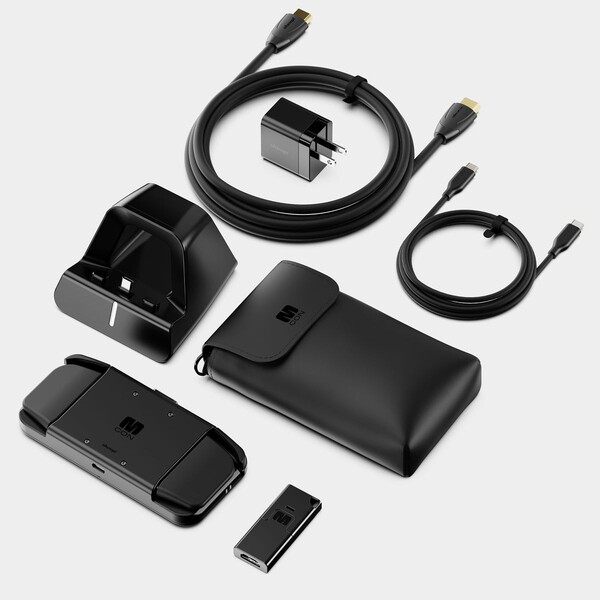 Le contrôleur MCON est livré avec des accessoires optionnels tels qu'une station d'accueil, un chargeur et un dongle HDMI. (Source de l'image : Ohsnap)