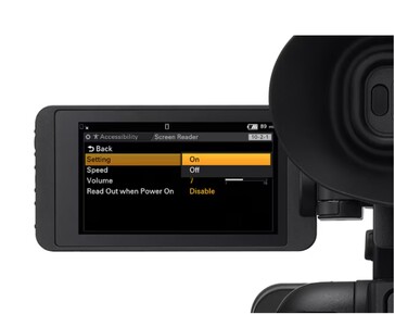 Les caméscopes sont dotés d'une fonction de lecture d'écran et d'un réglage de la taille des caractères pour les utilisateurs souffrant de déficiences visuelles. (Source de l'image : Sony)