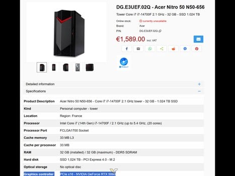 Liste des PC de jeu Acer Nitro 50 RTX 5060 (Image source : VideoCardz)