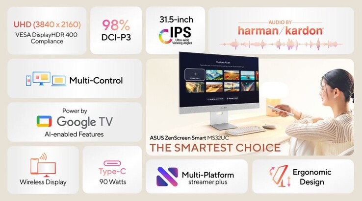 Le moniteur ZenScreen 4K de 31,5 pouces est doté d'une pléthore de fonctions intelligentes. (Source de l'image : DisplaySpecifications)