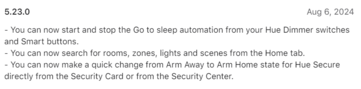 Le journal des modifications de la version 5.23.0 de l'application Philips Hue. (Source de l'image : Apple App Store)