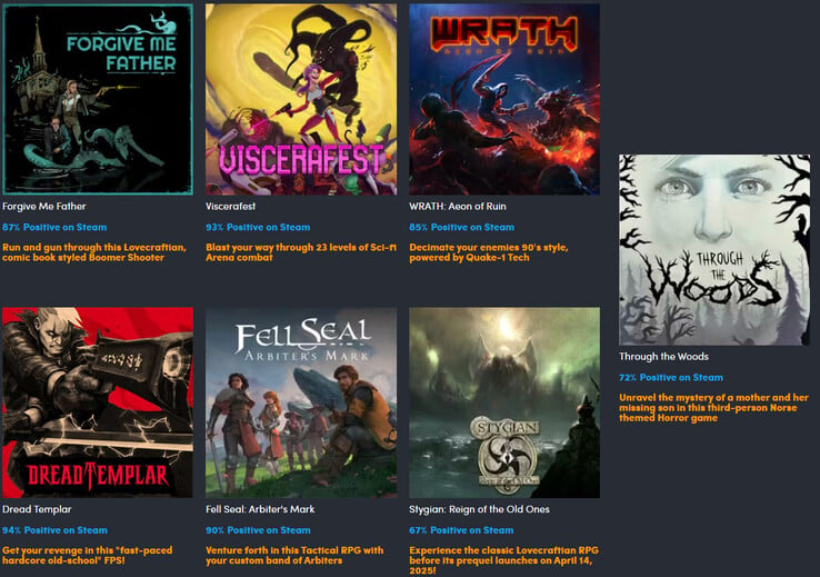 Tous les jeux de l'offre Spring Break de Fulqrum Publishing (Image source : Humble Bundle)