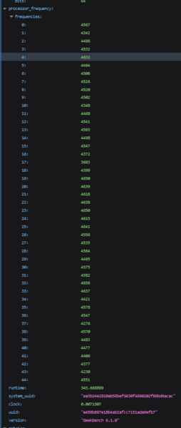 Tableau des fréquences des Intel Core Ultra 5 236V (source : Geekbench)