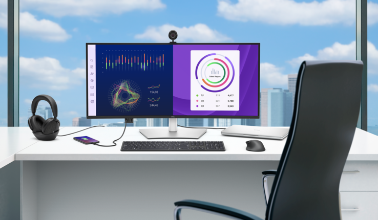 Le moniteur Dell Pro 34 Plus USB-C hub dispose de ports USB-C et USB-A orientés vers l'avant et escamotables pour faciliter la connectivité (Source de l'image : Dell)