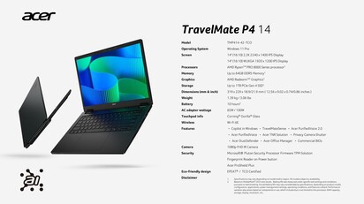 Acer TravelMate P4 14 : Spécifications. (Source : Acer)