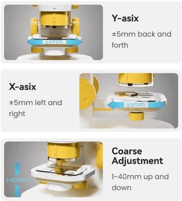 Le Darwin MX Pro dispose d'un réglage sur 3 axes de la platine du microscope pour faciliter le centrage des sujets. (Source de l'image : BeaverLab sur Kickstarter)