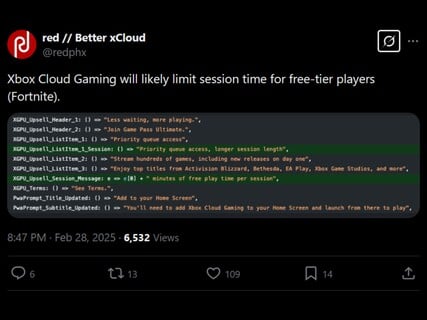 Fortnite Better xCloud leak (Image source : Better xCloud X account)