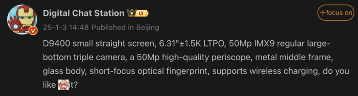 Les spécifications de l'Oppo Find X8 Mini ont fait l'objet d'une fuite. (Source de l'image : Weibo)