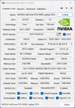 GPU-Z Ordinateur portable Nvidia GeForce RTX 4060