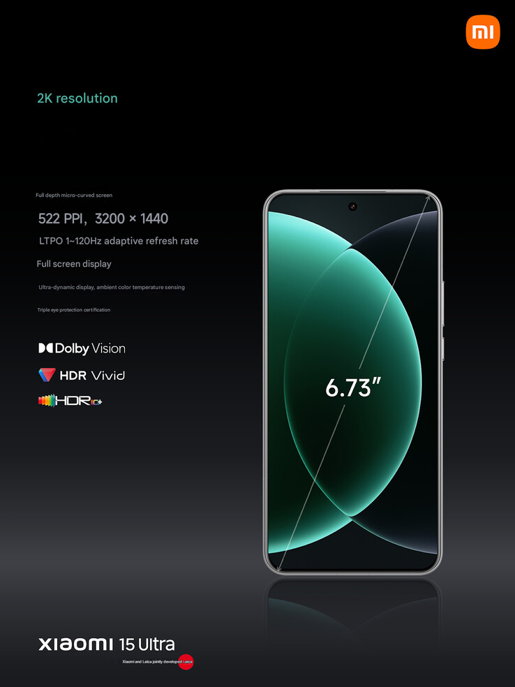 Caractéristiques de l'écran du Xiaomi 15 Ultra (Image source : Xiaomi - machine translated)
