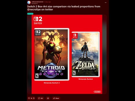 Comparaison Reddit de l'étui de jeu de la Nintendo Switch 2 (Image source : Reddit)