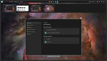 Par défaut, Cosmic DE propose des espaces de travail verticaux, mais il est possible de passer à une disposition horizontale si vous le souhaitez. (Source de l'image : System76)