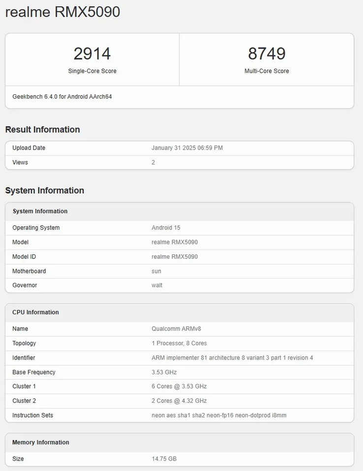 Le "Realme GT 7" arrive sur Geekbench avec des caractéristiques phares. (Source : Realme)